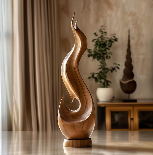 Wooden Graceful Flame Sculpture – Hand-Carved Fluid Curl Design | Elegant Modern Art for Home or Office Décor