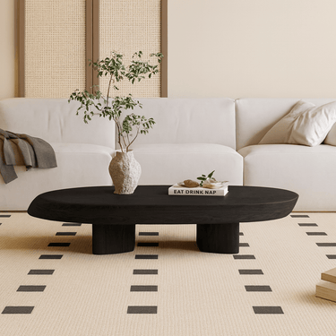 Organic Oval Solid Wood Walnut Low Coffee Table For Living Room