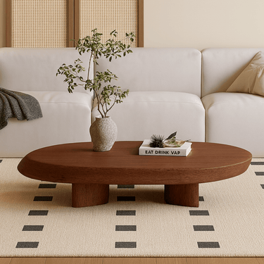 Organic Oval Solid Wood Walnut Low Coffee Table For Living Room