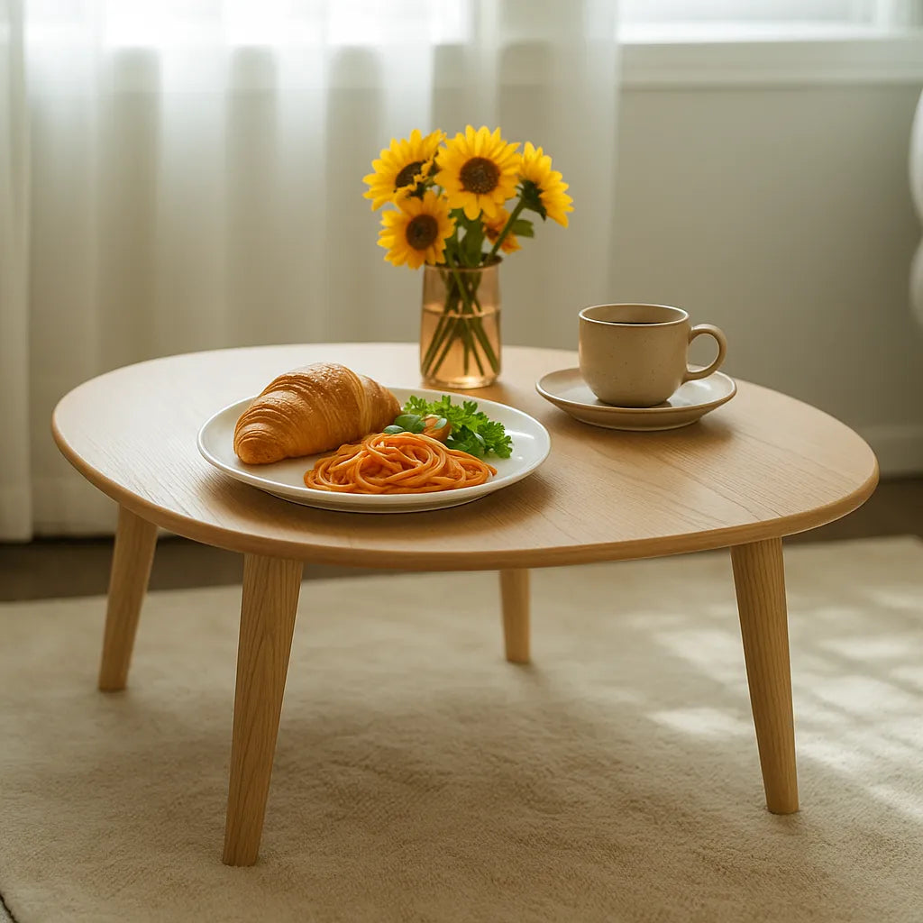 Organic Shaped Wooden Coffee Table With Tapered Legs