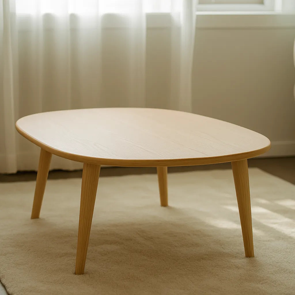 Organic Shaped Wooden Coffee Table With Tapered Legs