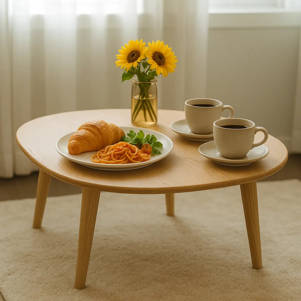 Organic Shaped Wooden Coffee Table With Tapered Legs