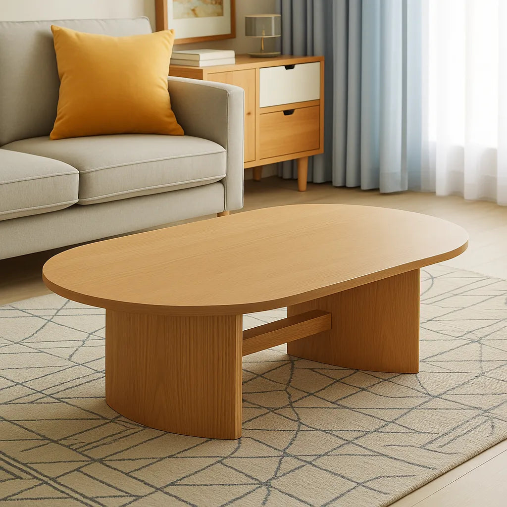 Oval Wooden Coffee Table With Curved Panel Base