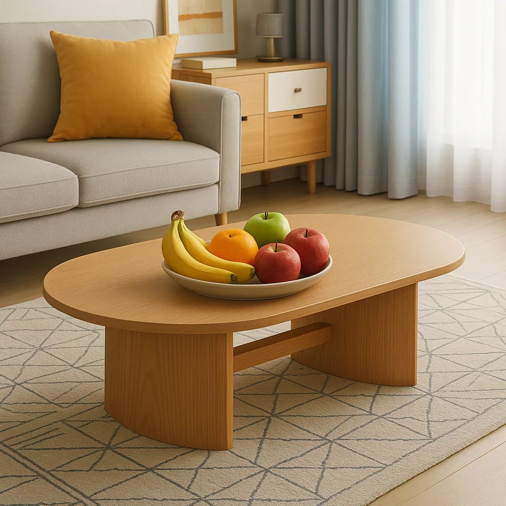 Oval Wooden Coffee Table With Curved Panel Base
