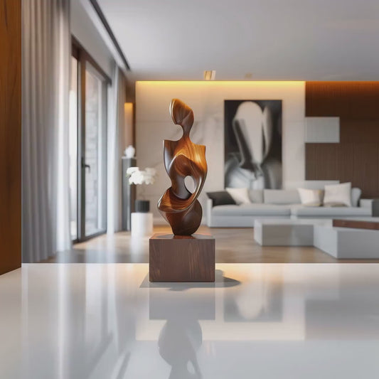 Abstract Wooden Female Sculpture – Handmade Modern Goddess Statue with Elegant Curves | Solid Wood Artistic Home Decor