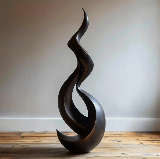 Tall Wooden Dual Flame Sculpture – Hand-Carved Flowing Double-Spiral Design | Modern Organic Statement Art for Home Décor