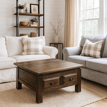 Rustic Farmhouse Solid Wood Coffee Table With Storage Drawers