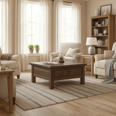 Rustic Farmhouse Solid Wood Coffee Table With Storage Drawers