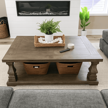 Rustic French Country Solid Wood Coffee Table With Turned Legs