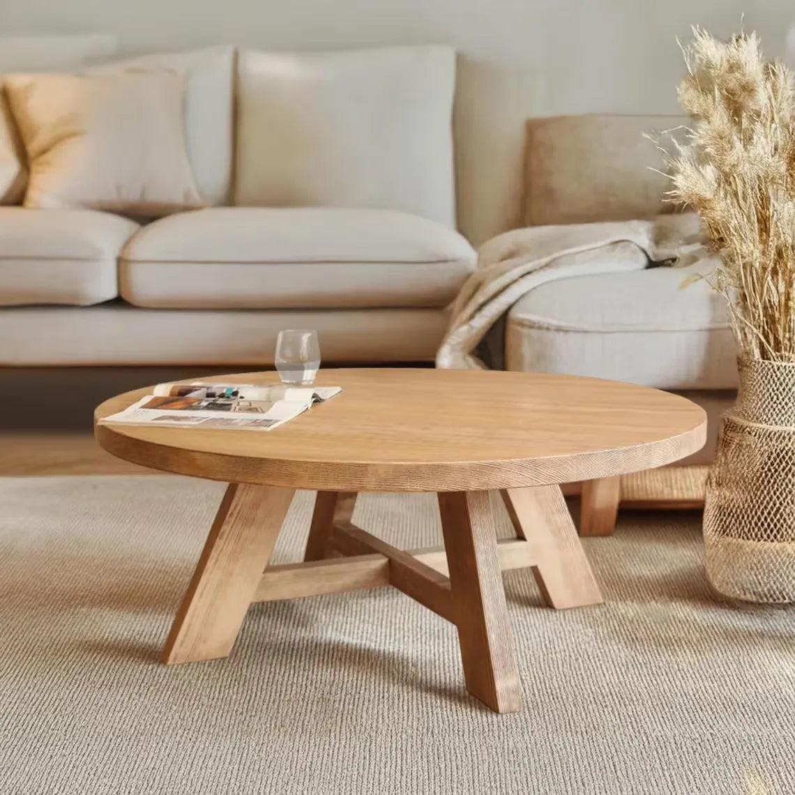rustic round coffee table with minimalist design