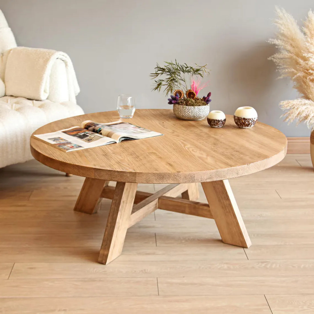 rustic round coffee table with minimalist design