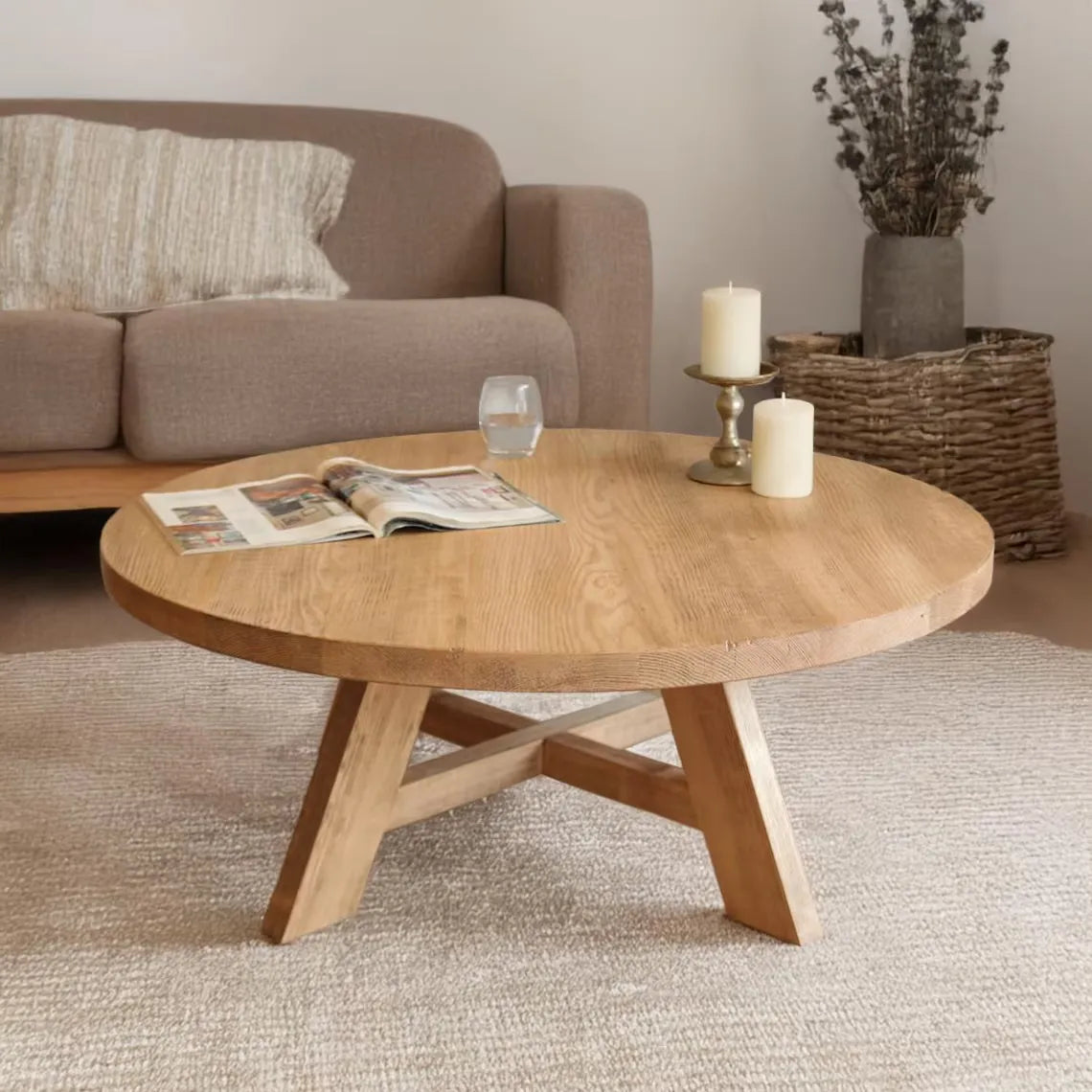 rustic round coffee table with minimalist design
