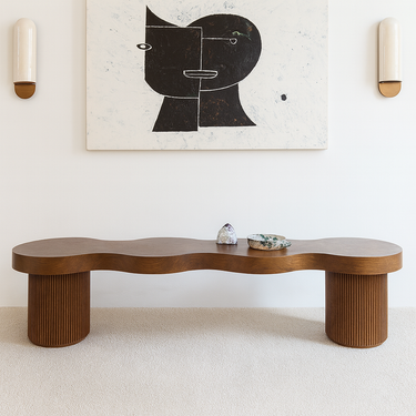 Mid-Century Solid Wood Wavy Shaped Bench For Living Room