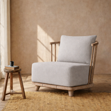 Scandinavian Accent Chair With Spindle Wood Frame And Upholstered Cushion For Living Room