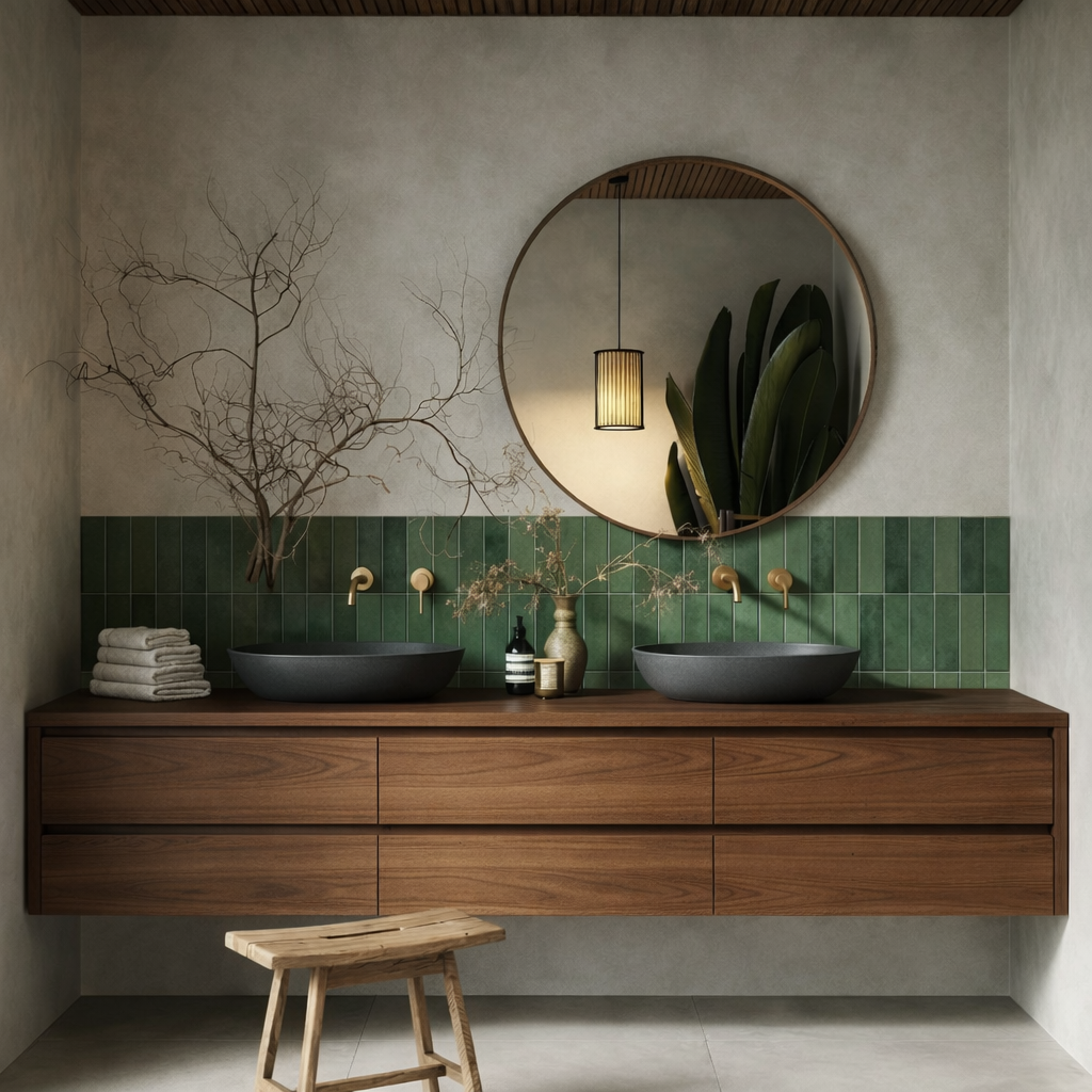 Scandinavian Bathroom Vanity With Natural Wood Finish And Integrated Storage For Bathroom