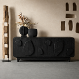 Scandinavian Cabinet With Carved Wood Elements And Softly Rounded Edges For Living Room