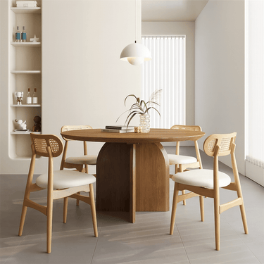 Scandinavian Wooden Dining Pedestal Table For Kitchen