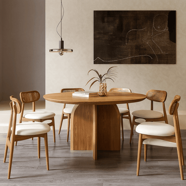 Scandinavian Wooden Dining Pedestal Table For Kitchen