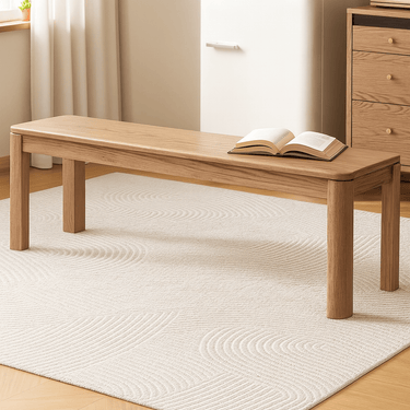 Scandinavian Wooden Sitting Bench With Rounded Corner Design