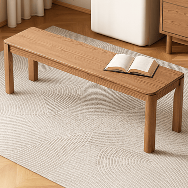 Scandinavian Wooden Sitting Bench With Rounded Corner Design