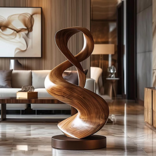 Handmade Abstract Wooden Sculpture – Large Mobius Twist Infinity Art | Modern Solid Wood Floor Decor Statement Piece for Home