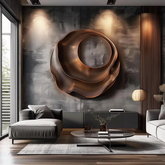 Round Wooden Lunar Drift Wall Sculpture – Hand-Carved Organic Wave Design | Modern Statement Art for Living Room Décor