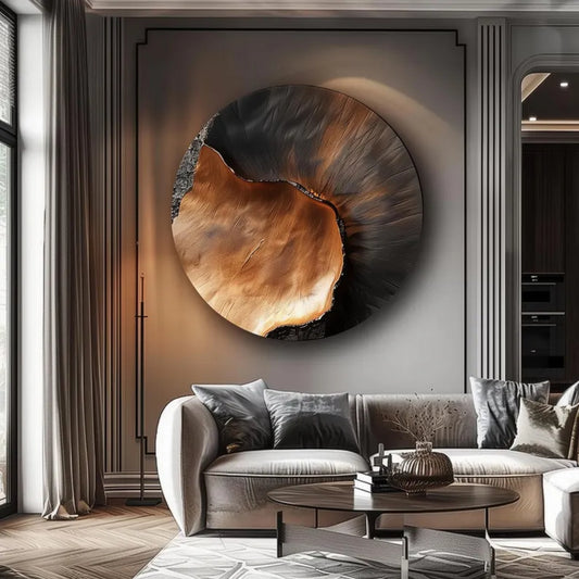 Large Round Abstract Wood Wall Art, Hand Carved Organic Flow with Black and Natural Wood Contrast, Modern Luxury Statement Decor