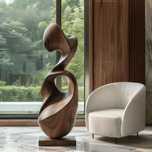 Large Wooden Organic Harmony Sculpture – Handcrafted Fluid Silhouette with Open Core | Modern Interior Statement Art Décor