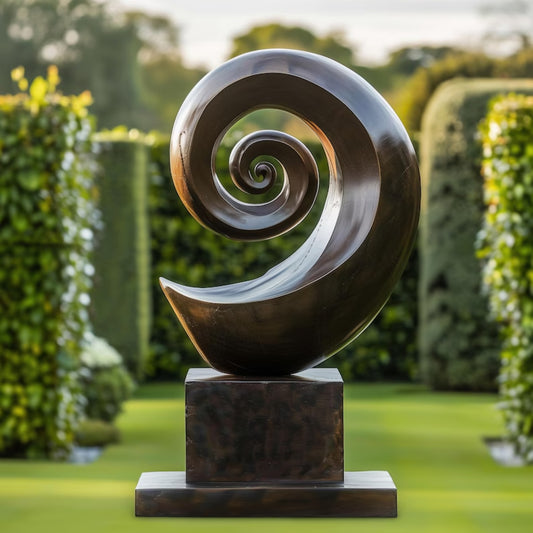 Large Wooden Spiral Sculpture – Abstract Double Swirl Design, Hand-Carved Solid Wood Art for Garden or Modern Home Decor