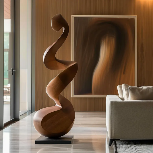 Tall Wooden Art Sculpture in Musical Note Design – Elegant Abstract Statement Piece for Modern Spaces