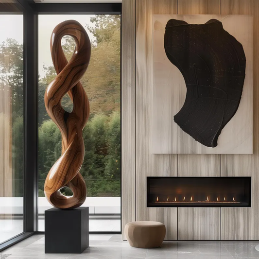 Tall Infinity Twist Wooden Sculpture | Modern Abstract Organic Art for Luxury Home and Office Decor