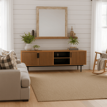 Solid Wood Slatted TV Stand Media Console With Storage