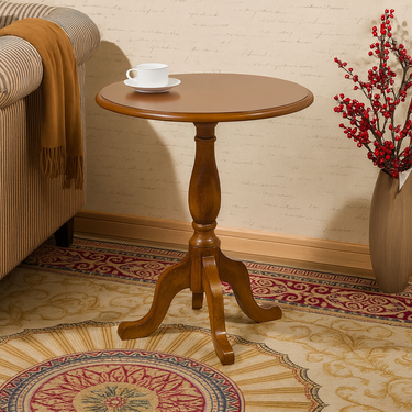French Country Solid Wood Round Side Table For Living Room
