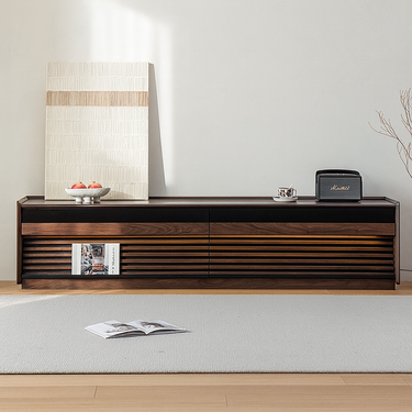 Modern Wooden TV Stand With Slatted Front For Living Room