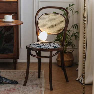 Vintage Bentwood Dining Chair With Rattan Back And Patterned Seat