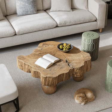 Farmhouse Live Edge Solid Wood Coffee Table For Living Room