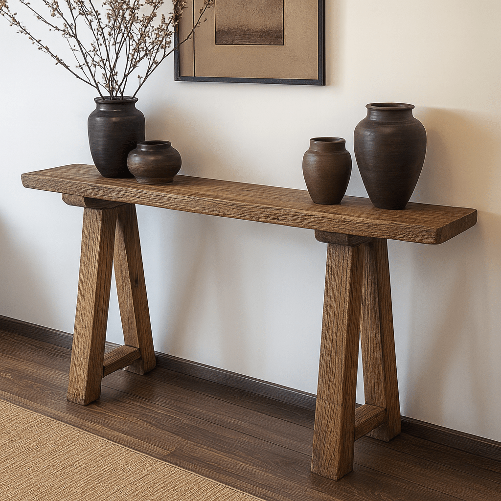 Farmhouse Minimalist Solid Wood Console Table For Living Room
