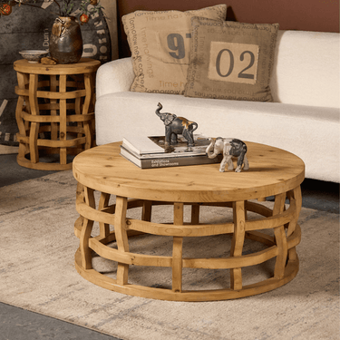 Farmhouse Round Solid Wood Coffee Table For Living Room