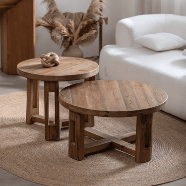 Farmhouse Rustic Solid Wood Round Coffee Table