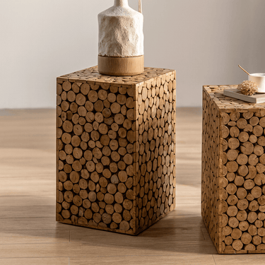 Farmhouse Log Design Solid Wood Side Table For Living Room