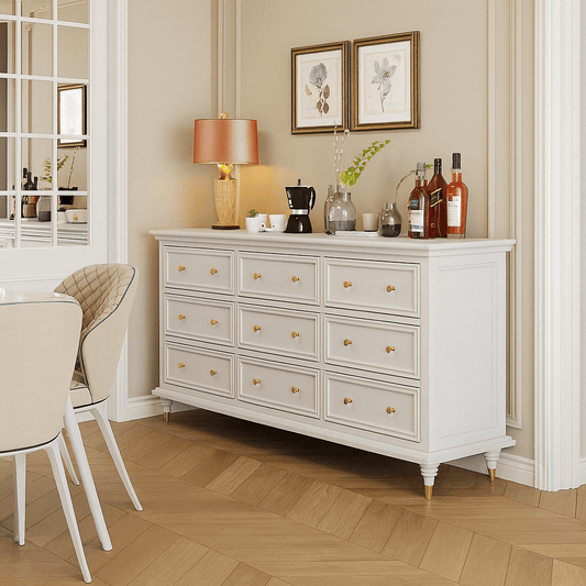 Farmhouse Wooden Dresser With Framed Drawers For Bedroom