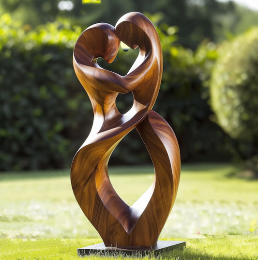 Wooden Couple Sculpture – Handmade Abstract Lovers Embrace in Infinity Form | Solid Wood Romantic Modern Art Decor